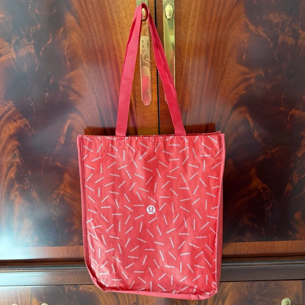 NEW Lululemon Large Reusable Shopper Bag Red Logo Print